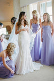 Lavender Chiffon A Line Sweetheart Backless Long Bridesmaid Dress, PB165