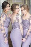 Lavender Mermaid Long Sleeves Lace Appliques Long Bridesmaid Dresses, PB176 | purple bridesmaid dresses | wedding party dresses | wedding guest dress | promnova.com