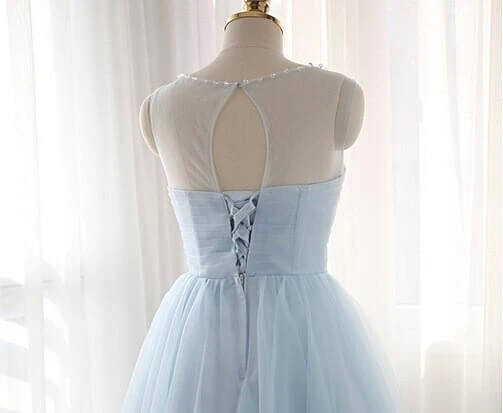 Light Blue A Line Tulle Beaded Homecoming Dresses PH363