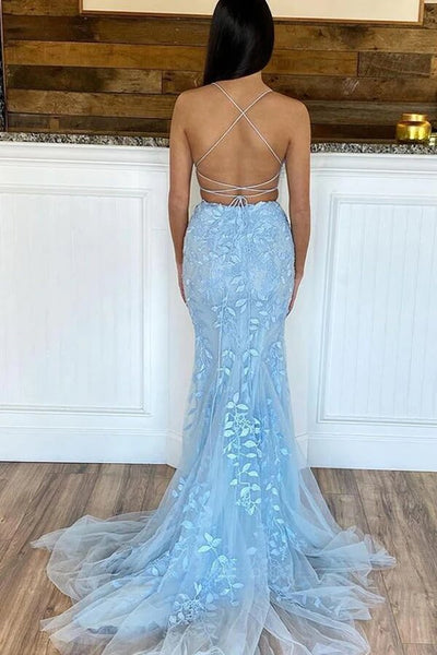 Short Mermaid Scoop Neck Lace Prom Dress Blue Homecoming Dresses
