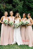 Light Pink Chiffon A Line V Neck Bridesmaid Dresses, Wedding Party Dress, PB169