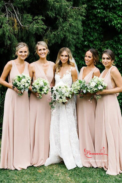 Light Pink Chiffon A Line V Neck Bridesmaid Dress PB169