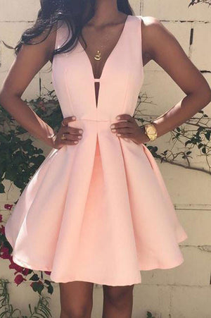Cute Pink V Neck homecoming Dress, Short Prom Dresses for teens, PH106