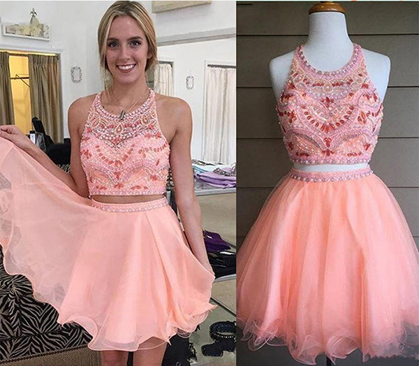 Chic Sexy Pink Two Piece Tulle Short Homecoming Dress Party Dress US0 / Custom Color(leave a note) Chic Sexy Pink Two Piece Tulle Short Homecoming Dress Party Dress US0 / Custom Color(leave a note)