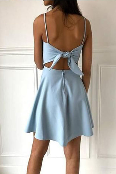 blue dress for baby girl Zapaka Tight Homecoming Dress Blue Spaghetti Straps Criss Cross Straps Bodycon Cocktail Dress with Lace, Sky Blue / US14 main image 1
