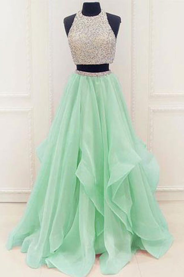 Red Two Pieces A Line Prom Dress with Beading,Fabulous Evening Dresses,PL128