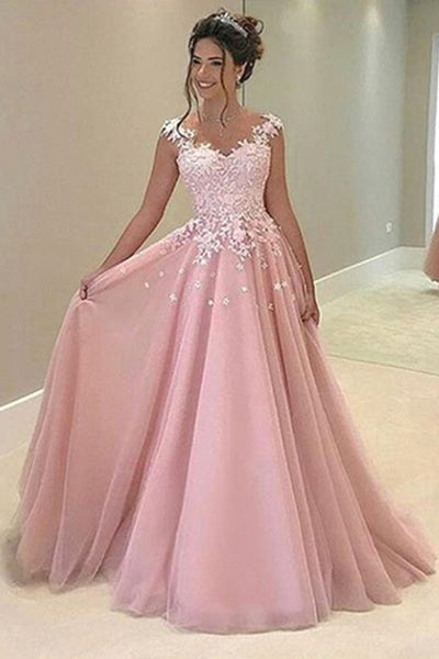 Pink Long Prom Dresses with Appliques,Evening Dress,Formal Dresses US10 / Custom Color Pink Long Prom Dresses with Appliques,Evening Dress,Formal Dresses US10 / Custom Color