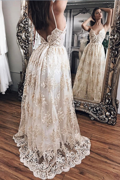 Princess V-Neck Lace Backless Prom Dresses,Evening Gowns,Party Dress US16 / Custom Color