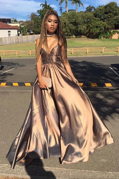 Simple V neck Long Prom Dress, Evening Dresses,Party Dresses for Teens – Promnova
