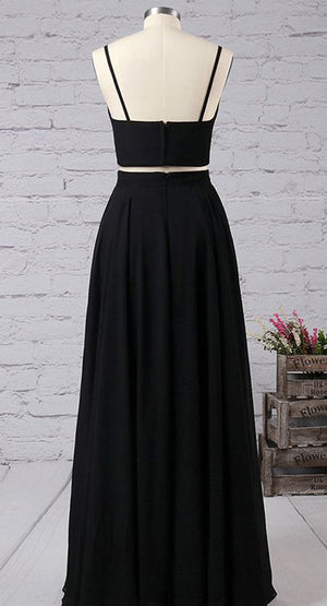 Black Scoop Neck A-line Floor-length Chiffon Two Piece Prom Dresses, PL170 | long prom dresses | black prom dresses | cheap prom dresses | two piece prom dresses | Promnova.com