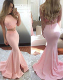 Pink Satin Two Piece Sleeveless Long Prom Dress,Sexy Mermaid Party Dress, PL177