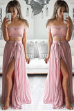 Two Piece Lace Sexy Off Shoulder Long Prom Dress Evening Dress with Side Slit  PL198