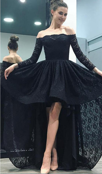 black off the shoulder long sleeve prom dress Black Tulle Mermaid Off-the-Shoulder Long Sleeves Prom Dresses with Lace Sequins