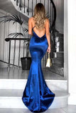 Blue Silk-like Satin Mermaid V-neck Side-Draped Prom Dresses with Sweep Train PL225 | prom dresses | evening dresses | royal blue prom dresses | mermaid prom dresses | www.promnova.com