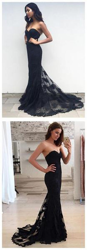 Black Mermaid Strapless Sweetheart Party Evening Long Prom Dress at promnova.com