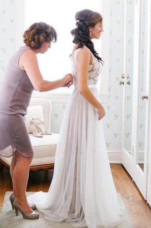 Lace Deep V Neckline Beach Wedding Dresses, Cheap Long Wedding Gowns, PW101