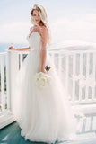 A-line Tulle Spaghetti Straps Ivory Wedding Dresses,Beach Wedding Gowns, PW114