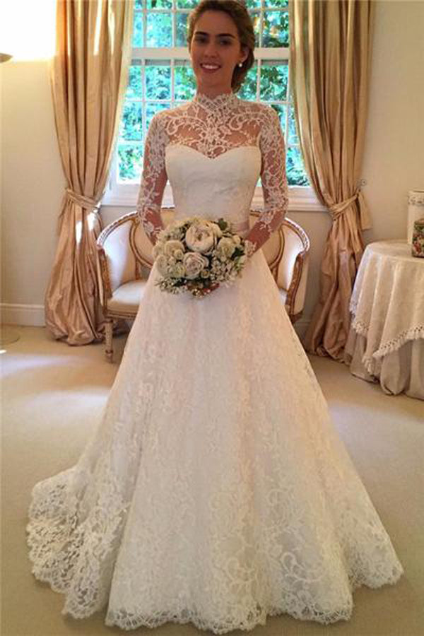 Cheap Vintage Wedding Dresses,Long Sleeves Lace Wedding Gowns, PW122