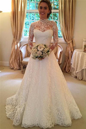 Cheap Vintage Wedding Dresses,Long Sleeves Lace Wedding Gowns, PW122