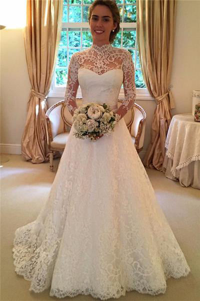 chinese dress ladies Cheap Vintage Wedding Dresses,Long Sleeves Lace Wedding Gowns – Promnova