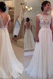 Chiffon Beach Wedding Dress, A Line Backless Lace Wedding Gowns, PW140