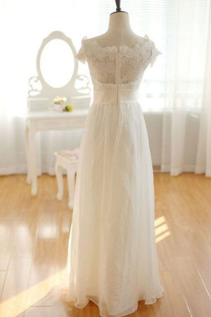 Elegant Ivory Long Chiffon Lace Wedding Dresses, Pretty Bridal Gown, PW147