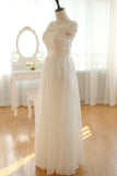 Elegant Ivory Long Chiffon Lace Wedding Dresses, Pretty Bridal Gown, PW147