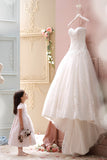 Sexy Elegant Sweetheart Lace Applique High Low Tulle Wedding Dress, PW151