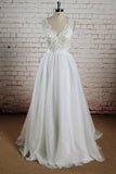 White Lace V-Neck Halter Wedding Dresss, The Church Wedding Ceremony, PW155