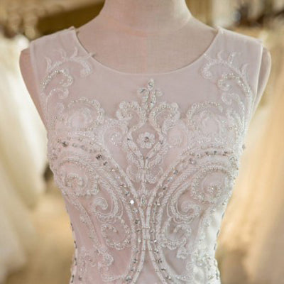 Mermaid Scoop Neck Tulle Side Zipper Wedding Dress with Appliques Beading, PW162