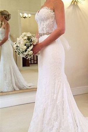 Mermaid Sweetheart Lace Sweep Train Zipper Up Wedding Dress with Beading, PW165