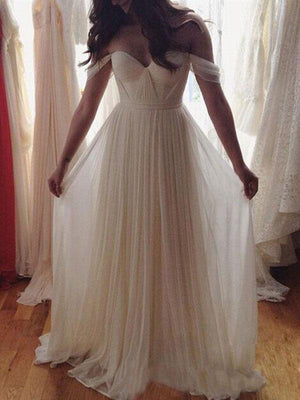 Ivory Chiffon Off the Shoulder A-line Summer Beach Wedding Dresses PW188