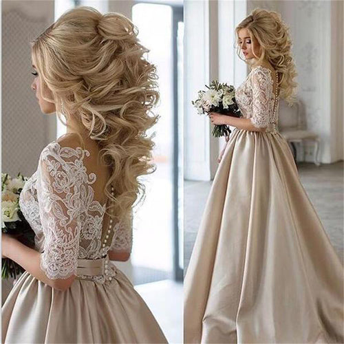 Lace Top Half Sleeves Soft Simple Wedding Dresses | Promnova US10 / Custom Color Lace Top Half Sleeves Soft Simple Wedding Dresses | Promnova US10 / Custom Color