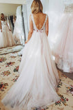 A Line Open Back Lace Bodice Beach Wedding Dresses Bridal Dresses PW215
