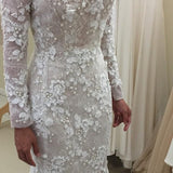 Sparkly Romantic Lace Bateau Mermaid Long Sleeves Wedding Dress PW251