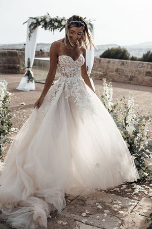 Tulle A Line Sweetheart Long Wedding Dresses With Lace Appliques PW253 | wedding dresses | wedding dresses online | wedding dresses cheap | bridal gowns | wedding dresses near me | wedding dresses shop |   wedding dresses ideas | vintage wedding dresses | lace wedding dresses | beach wedding dresses | boho wedding dresses | mermaid   wedding dresses | white wedding dresses | Ivory wedding dresses | Weddings | Promnova