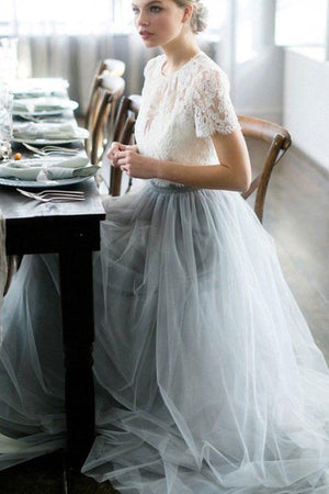 Simple Tulle Lace Two Piece Sweep Train Wedding Dresses Bridal Gown PW255 | wedding dresses | wedding dresses online | wedding dresses cheap | bridal gowns | wedding dresses near me | wedding dresses shop | wedding dresses ideas | vintage wedding dresses | lace wedding dresses | beach wedding dresses | boho wedding dresses | mermaid wedding dresses | white wedding dresses | Ivory wedding dresses | Weddings | Promnova
