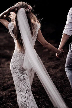 Beautiful Ivory Boho Lace Cap Sleeves Wedding Dresses PW258 | ivory wedding dresses | cheap wedding dresses | vintage wedding dresses | lace wedding dresses | wedding dresses online | wedding dresses near me | Promnova.com