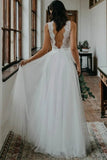 White Tulle Top Lace A Line Beach Wedding Dresses Bridal Gown PW262 | wedding dresses online | white wedding dresses | bridals | wedding gowns | wedding dress | promnova.com