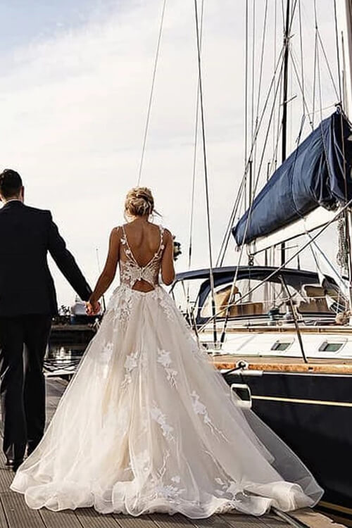 Ivory Boho Lace A-line Beach Wedding Dresses With Floral Appliques PW265 | beach wedding dresses | bridal gowns | wedding dress | promnova.com