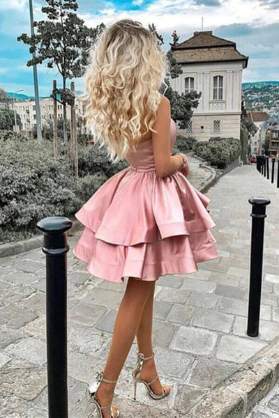 Pink A Line One Shoulder Princess Homecoming Dresses PH412 | Promnova US0 / Custom Color Pink A Line One Shoulder Princess Homecoming Dresses PH412 | Promnova US0 / Custom Color
