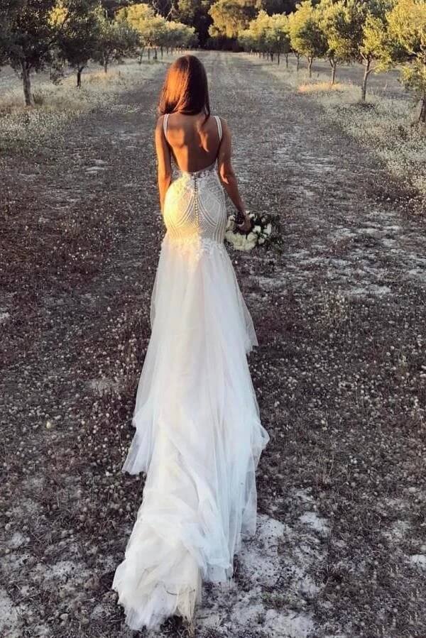 Romantic Ivory Tulle Lace Mermaid Backless Wedding Dresses, Bridal Gowns, PW288 | cheap lace wedding dress | outdoor wedding dresses | wedding dresses online | promnova.com