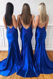 Royal Blue Satin Mermaid V Neck Bridesmaid Dress, Wedding Party Dress, PB174 | cheap bridesmaid dresses | simple bridesmaid dresses | budget bridesmaid dresses | promnova.com