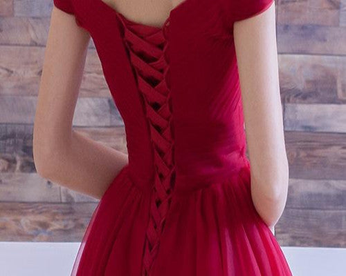 Off-the-shoulder Homecoming Dress Burgundy Short Prom Dress US16W / As Picture