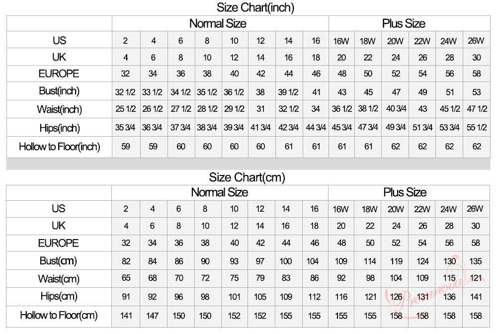 Size Chart | wedding dresses | promnova.com
