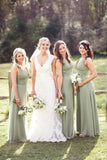 Sage A Line V Neck Cheap Long Bridesmaid Dresses, Wedding Party Dress, PB171