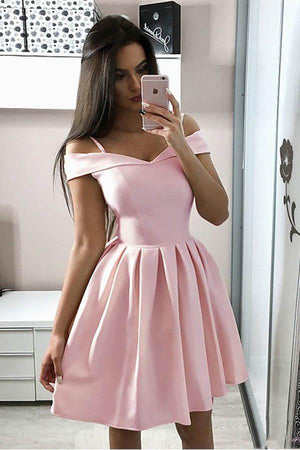 Satin A Line Spaghetti Straps Short Homecoming Dress, School Event Dresses, PH369 | pink homecoming dresses | cheap homecoming dresses | short party dresses | promnova.com