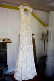 Sheath Lace Backless Sweep Train Wedding Dresses, Cheap Bridal Gowns, PW319 | vintage wedding dresses | bridal outfit | wedding dresses online | promnova.com