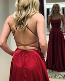 Simple Royal Blue Spaghetti Straps Open Back Prom Dresses With Slit PL408 | simple prom dresses | burgundy prom dresses | evening gowns | prom dresses online | cheap prom dresses | www.promnova.com