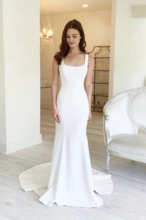 Simple Satin Sheath Square Neck Backless Wedding Dresses, Bridal Gown, PW311 | cheap wedding dresses | sheath   wedding dresses | bridal dresses | promnova.com